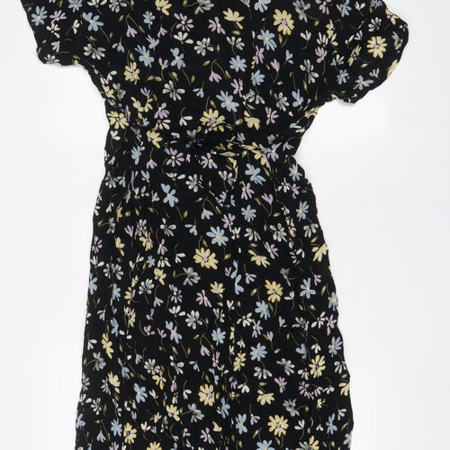 Accent Plus Womens Black Floral Viscose A-Line Size 18 Scoop Neck Button