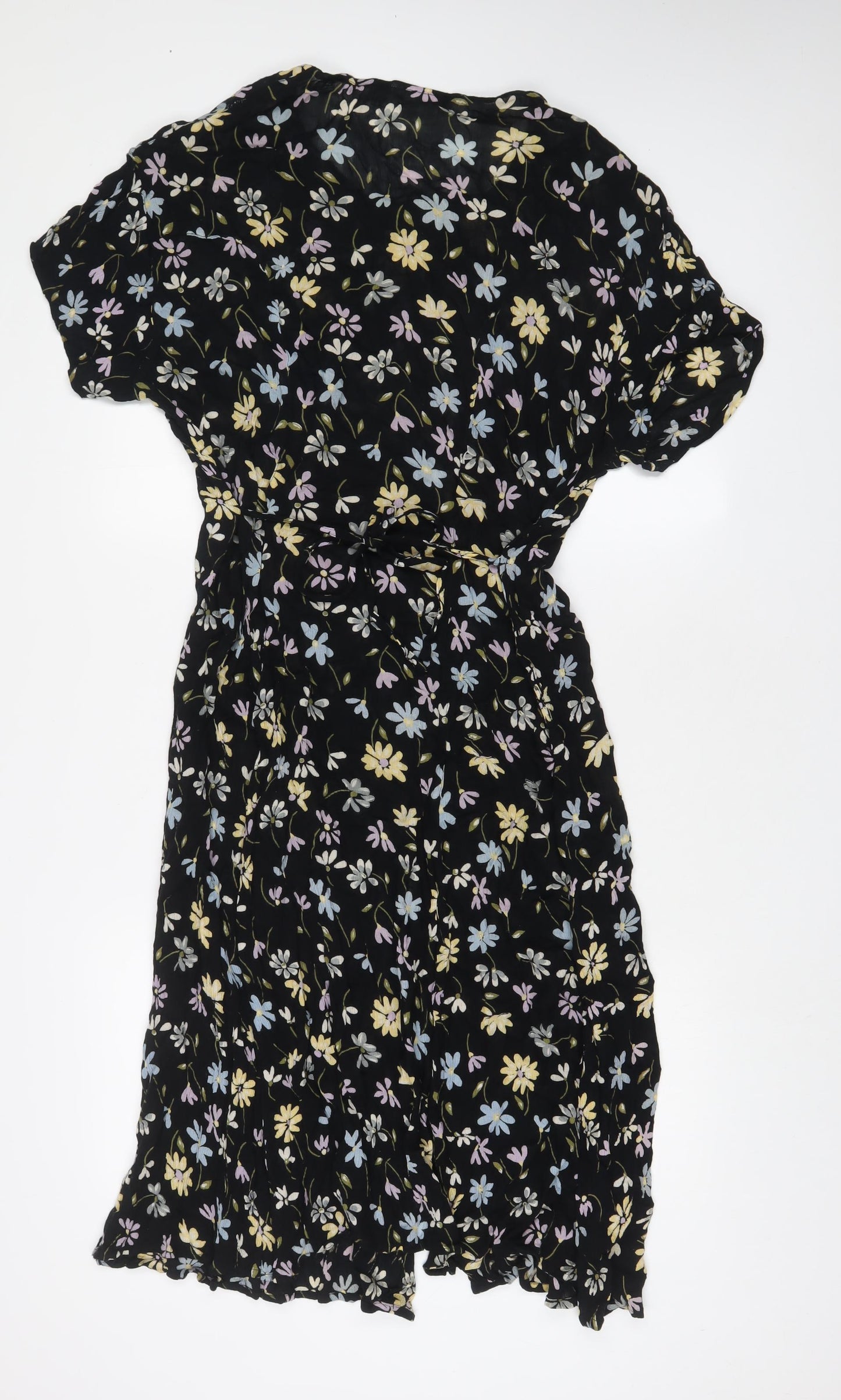 Accent Plus Womens Black Floral Viscose A-Line Size 18 Scoop Neck Button