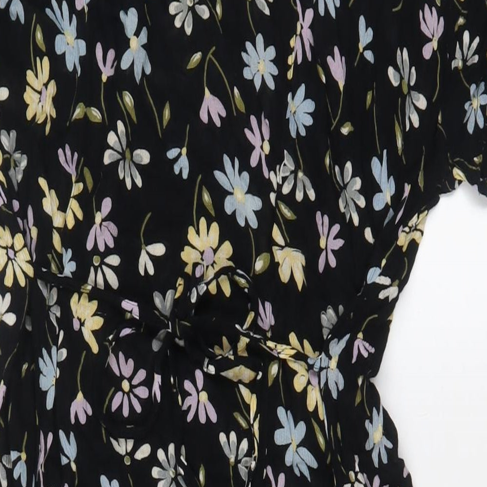 Accent Plus Womens Black Floral Viscose A-Line Size 18 Scoop Neck Button