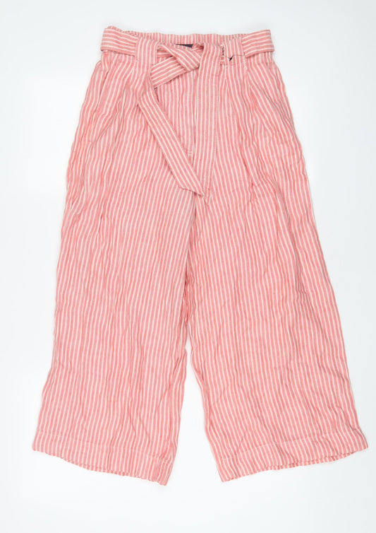 Marks and Spencer Womens Red Striped Linen Trousers Size 8 L22 in Regular Tie