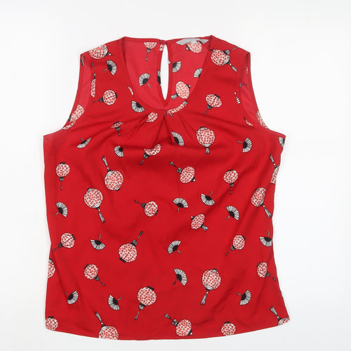 Red Herring Womens Red Geometric Polyester Basic Tank Size 10 Collared - Pleated