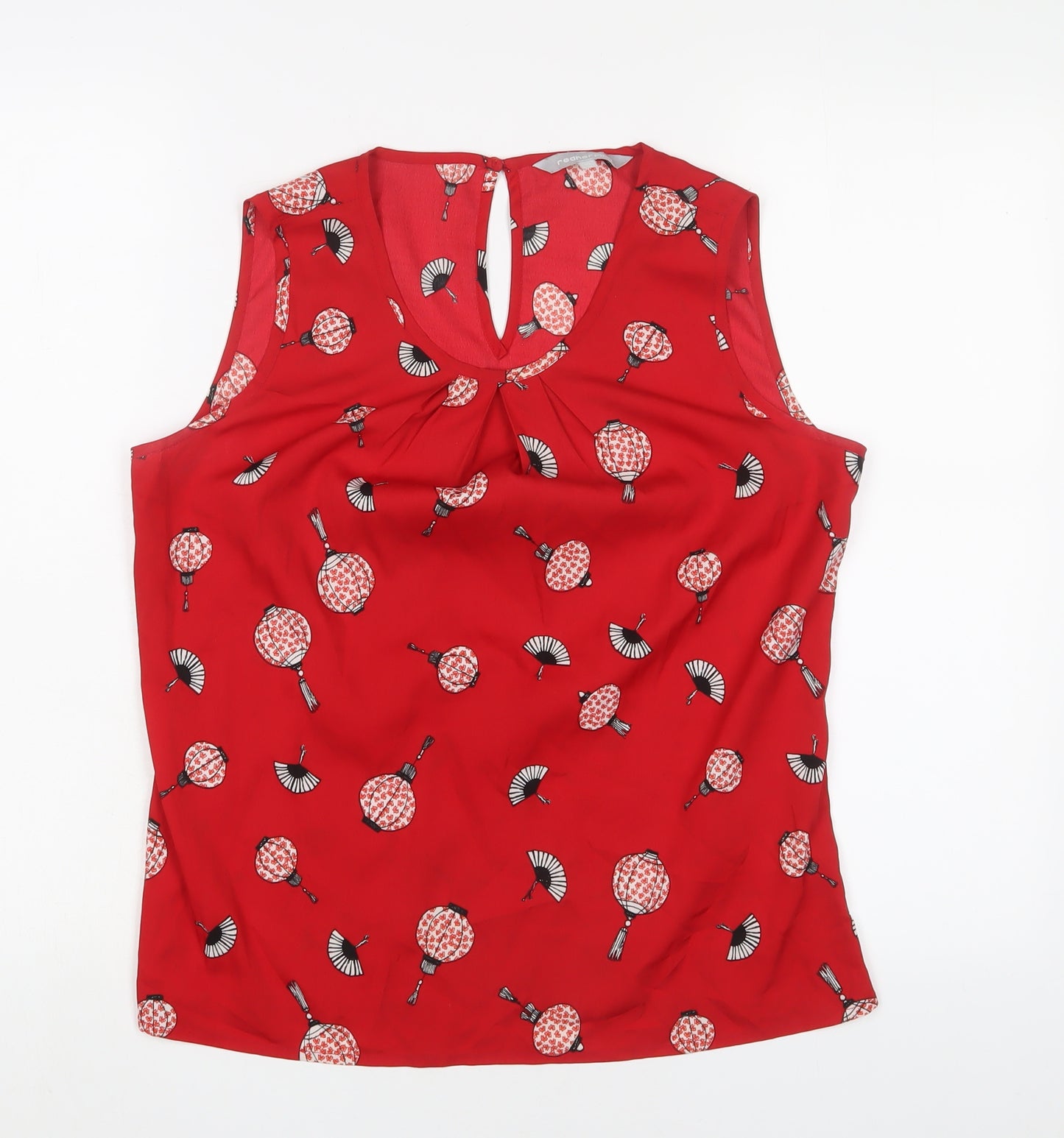 Red Herring Womens Red Geometric Polyester Basic Tank Size 10 Collared - Pleated