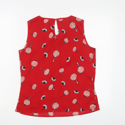 Red Herring Womens Red Geometric Polyester Basic Tank Size 10 Collared - Pleated