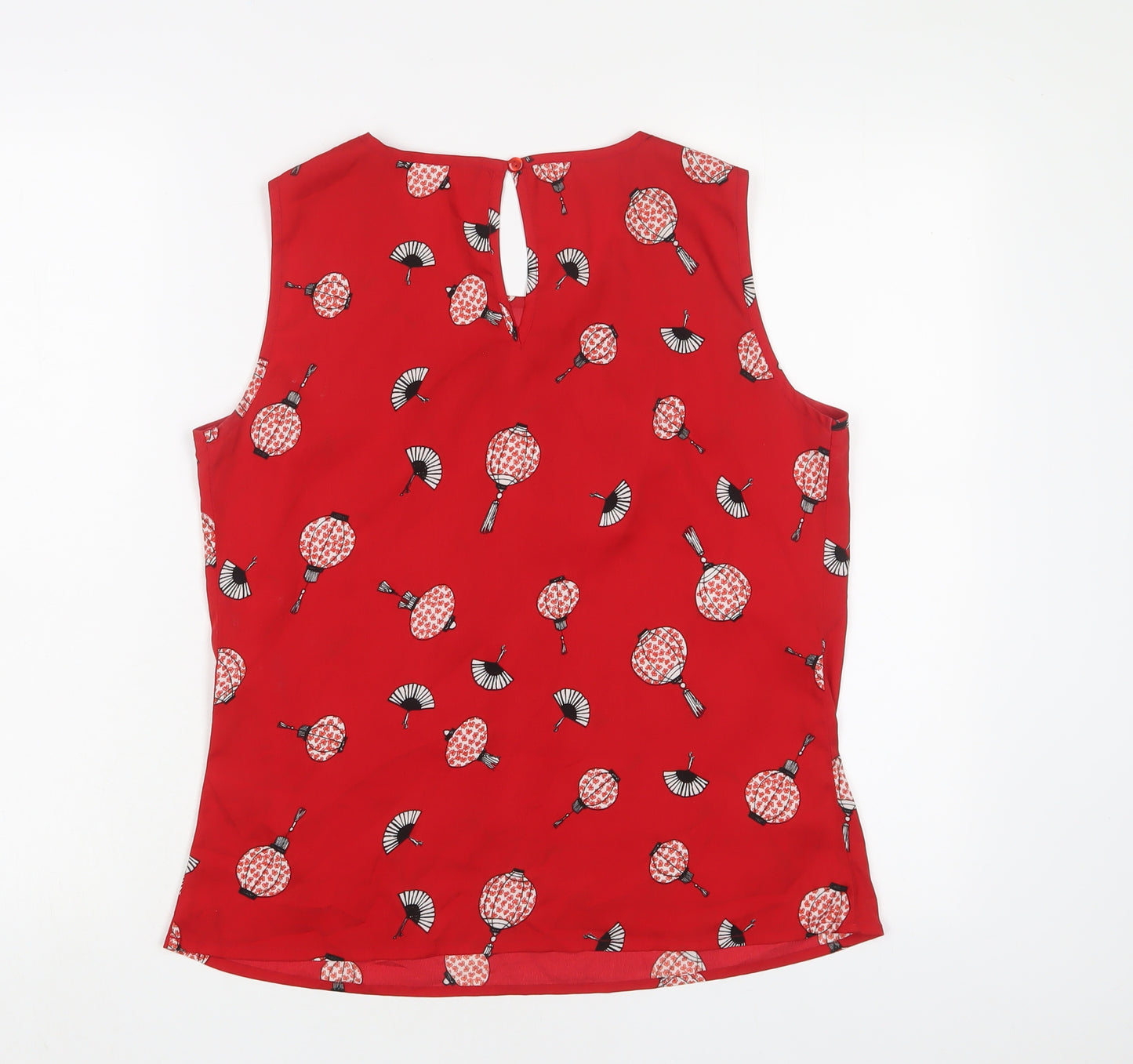 Red Herring Womens Red Geometric Polyester Basic Tank Size 10 Collared - Pleated