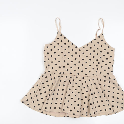 New Look Womens Beige Polka Dot Polyester Camisole Tank Size 14 V-Neck