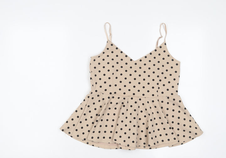 New Look Womens Beige Polka Dot Polyester Camisole Tank Size 14 V-Neck