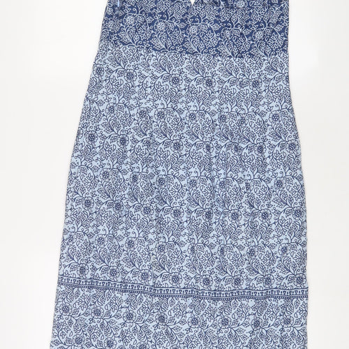 Marks and Spencer Womens Blue Geometric Cotton A-Line Size 12 Halter Tie