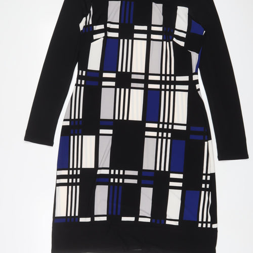 Marks and Spencer Womens Blue Geometric Polyester A-Line Size 12 Boat Neck Pullover