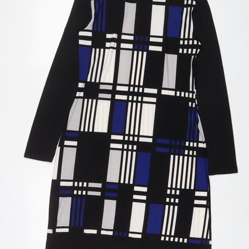 Marks and Spencer Womens Blue Geometric Polyester A-Line Size 12 Boat Neck Pullover