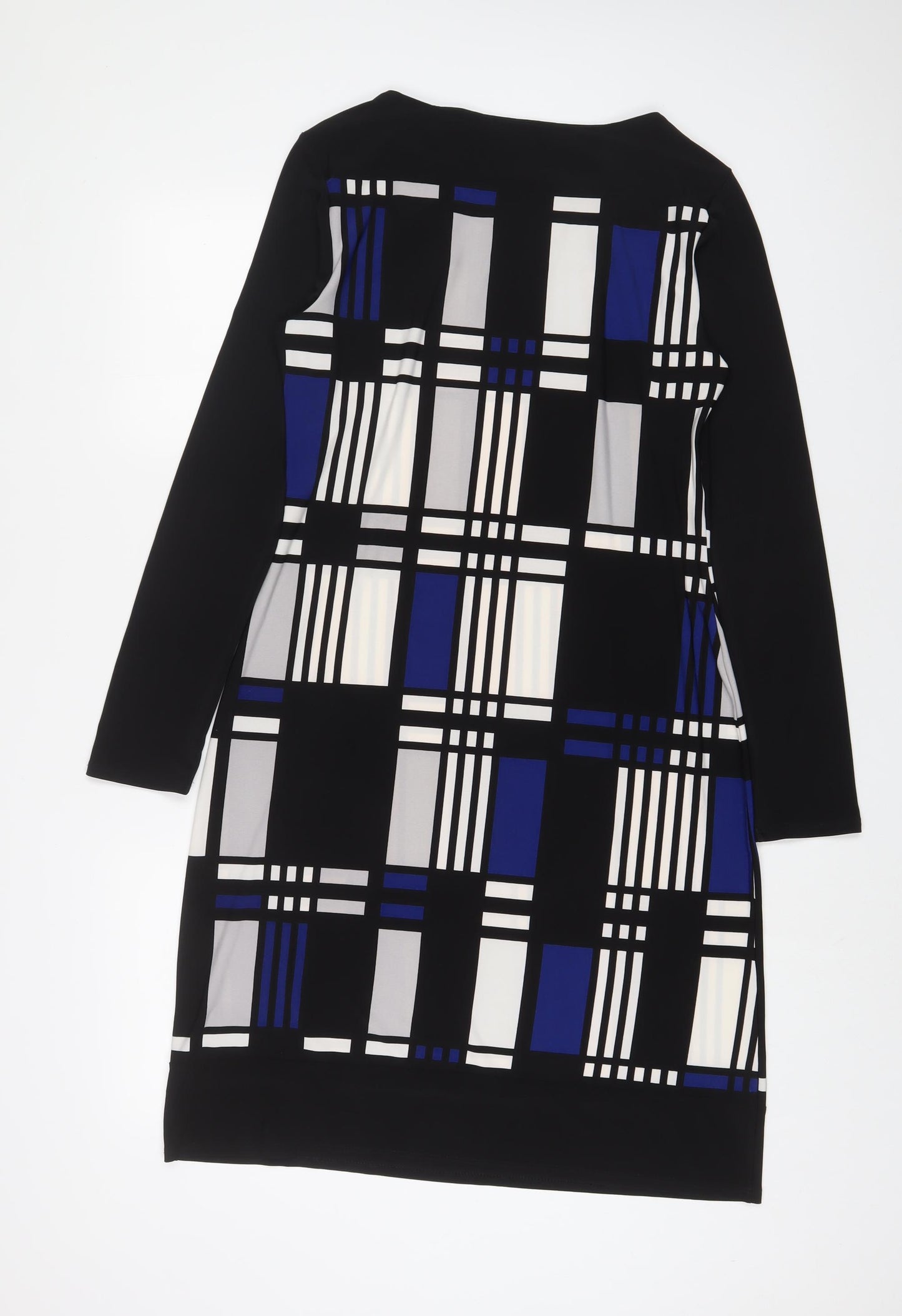 Marks and Spencer Womens Blue Geometric Polyester A-Line Size 12 Boat Neck Pullover