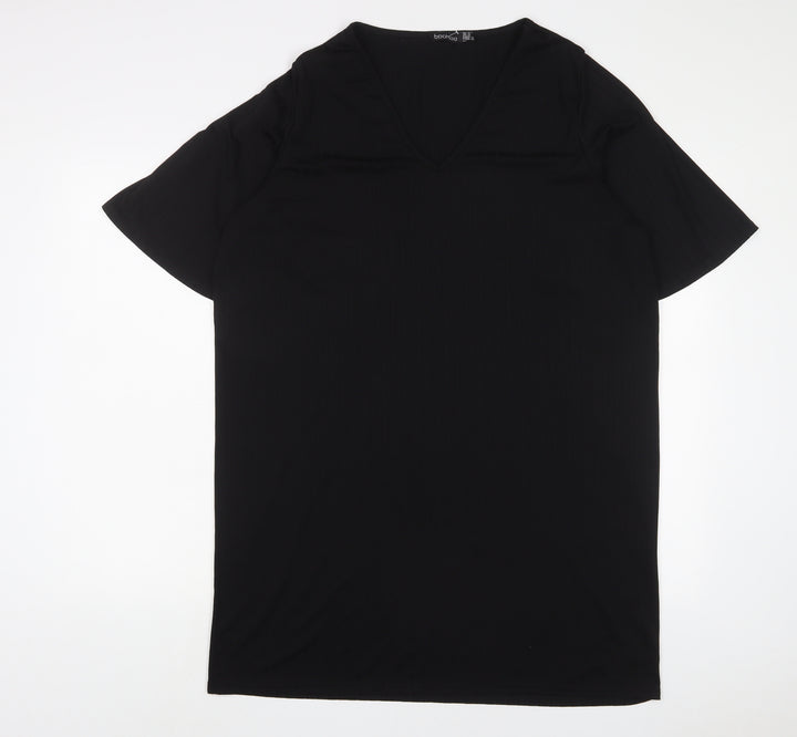 Boohoo Womens Black Polyester A-Line Size 16 V-Neck Pullover