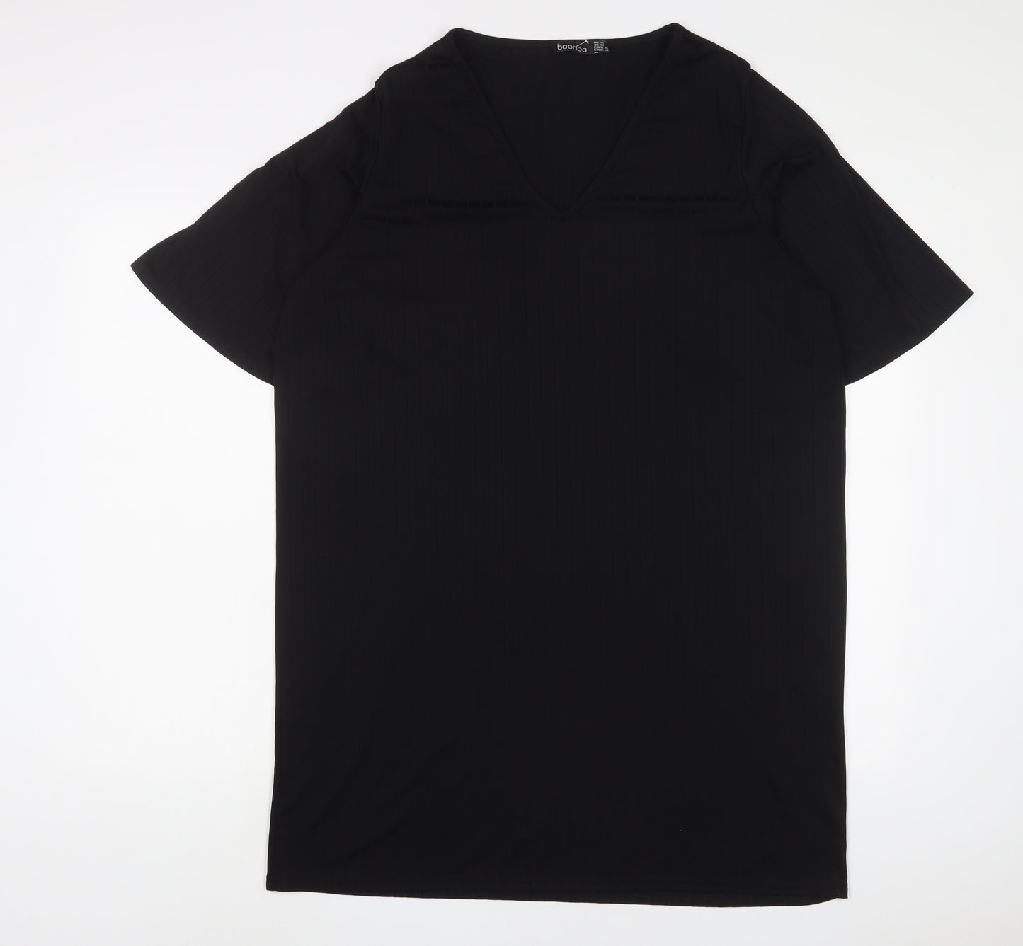 Boohoo Womens Black Polyester A-Line Size 16 V-Neck Pullover