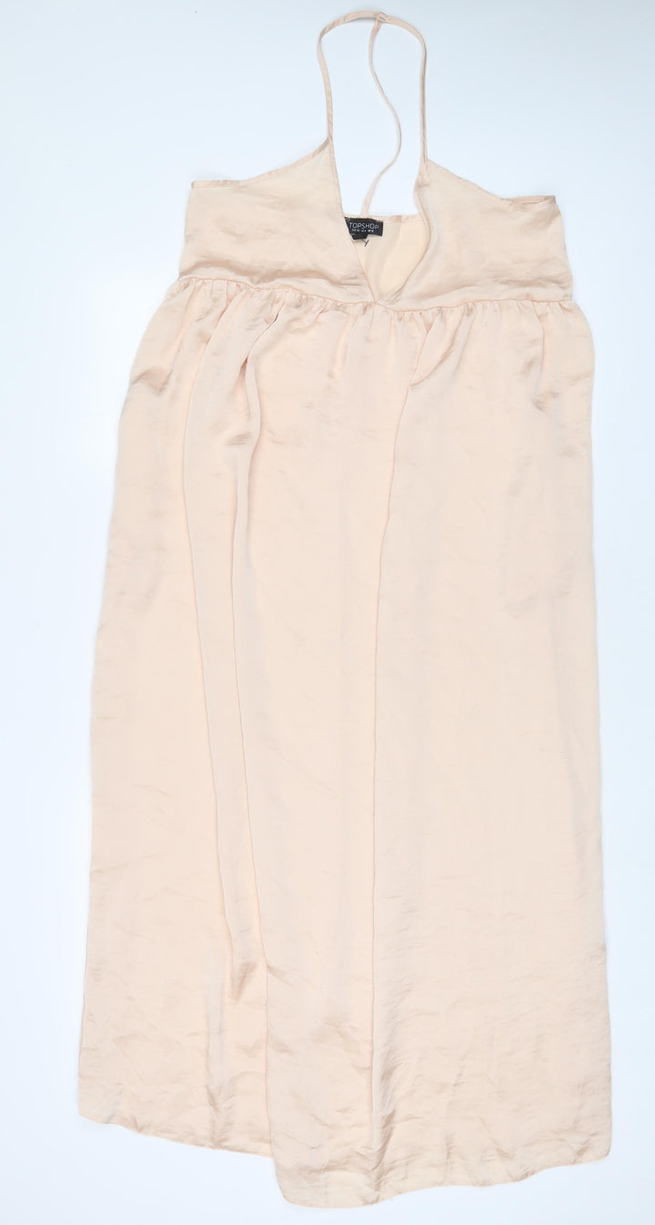 Topshop Womens Beige Polyester A-Line Size 12 Halter Pullover