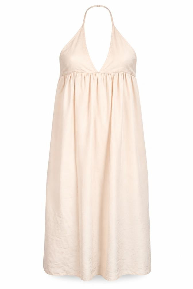 Front view of Topshop women’s beige polyester a-line, size UK 12, halter pullover