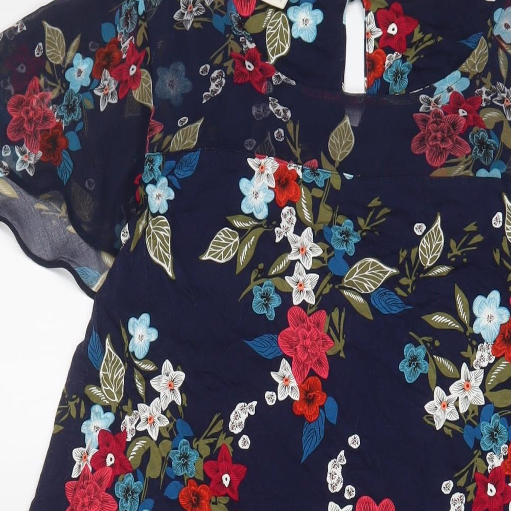 Monsoon Womens Blue Floral Viscose A-Line Size 10 Scoop Neck Button