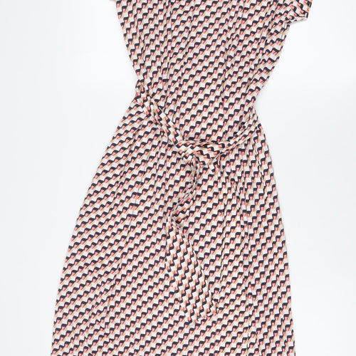 Marks and Spencer Womens Pink Geometric Polyester A-Line Size 6 V-Neck Pullover - Belted