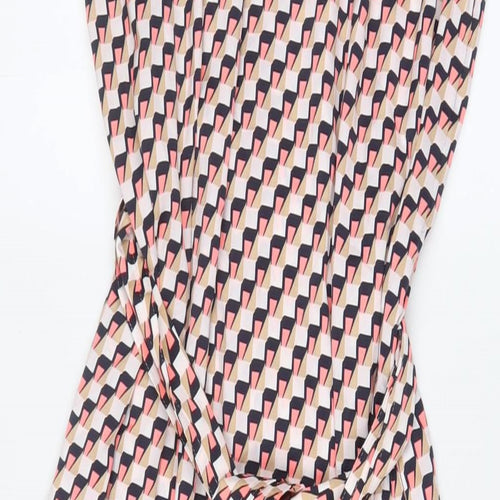 Marks and Spencer Womens Pink Geometric Polyester A-Line Size 6 V-Neck Pullover - Belted