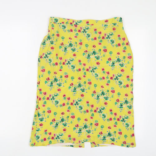 Brora Womens Yellow Floral Silk A-Line Skirt Size 10 Zip