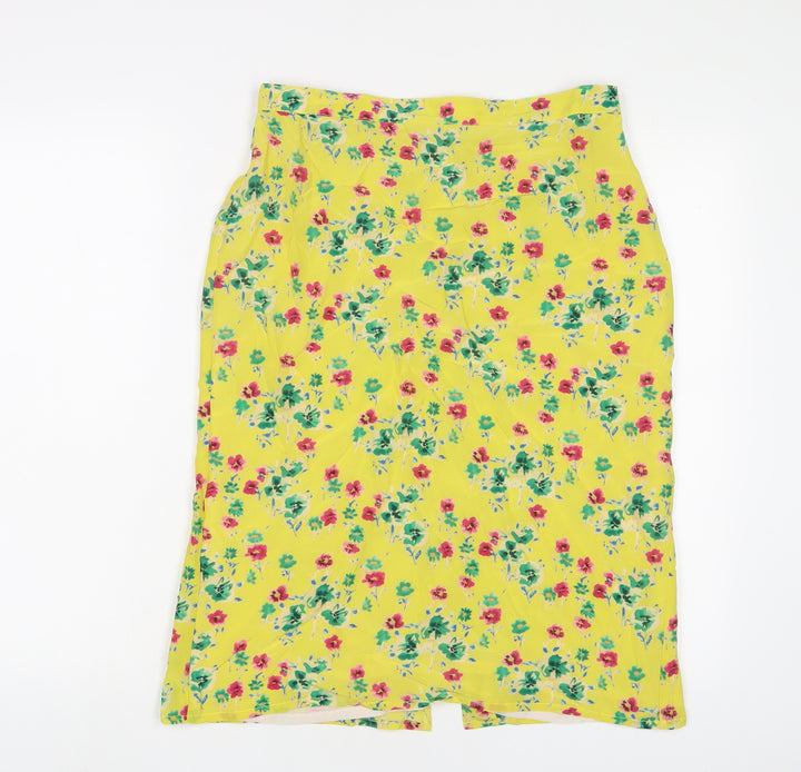 Brora Womens Yellow Floral Silk A-Line Skirt Size 10 Zip