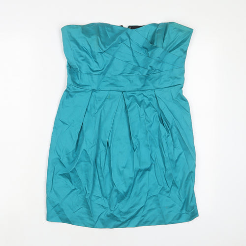 RISE Womens Blue Cotton A-Line Size 12 Off the Shoulder Zip - Pleated