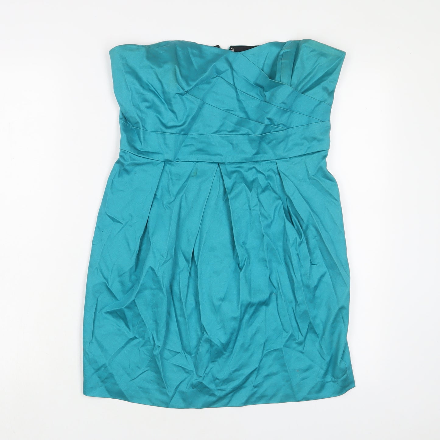 RISE Womens Blue Cotton A-Line Size 12 Off the Shoulder Zip - Pleated