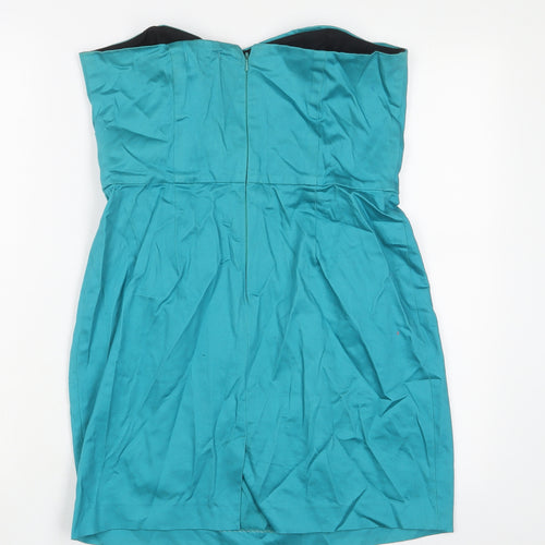 RISE Womens Blue Cotton A-Line Size 12 Off the Shoulder Zip - Pleated