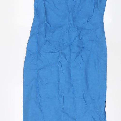 Talbots Womens Blue Linen A-Line Size 8 V-Neck Zip