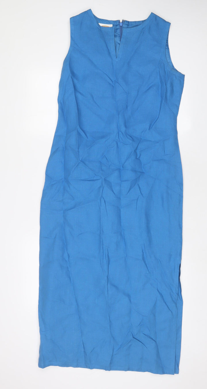 Talbots Womens Blue Linen A-Line Size 8 V-Neck Zip