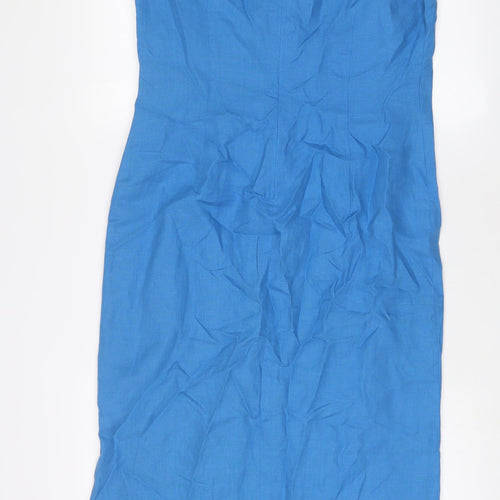 Talbots Womens Blue Linen A-Line Size 8 V-Neck Zip