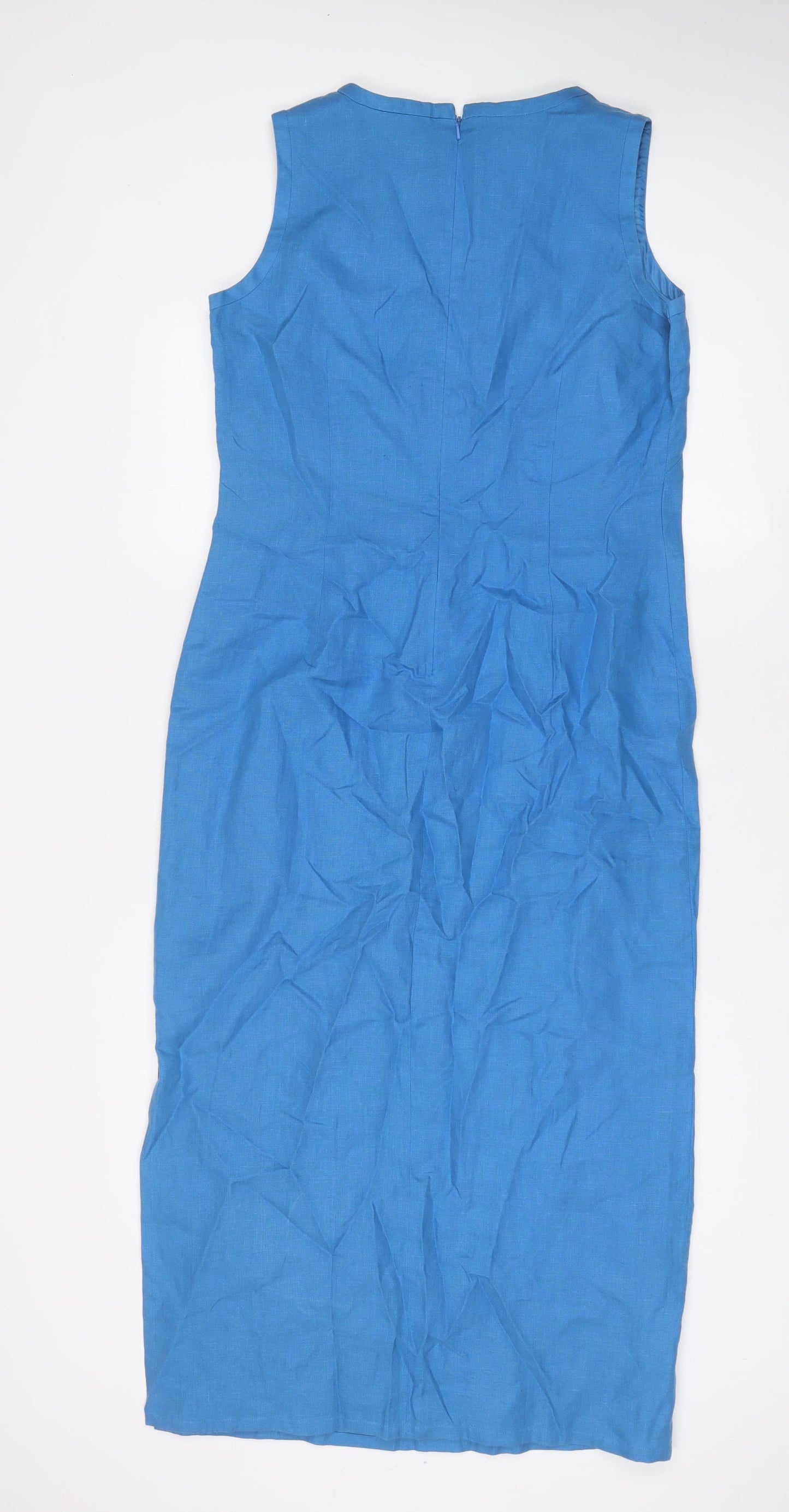 Talbots Womens Blue Linen A-Line Size 8 V-Neck Zip