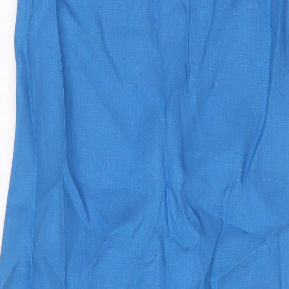 Talbots Womens Blue Linen A-Line Size 8 V-Neck Zip