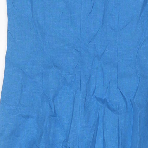 Talbots Womens Blue Linen A-Line Size 8 V-Neck Zip
