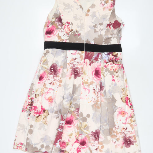 Dorothy Perkins Womens Pink Floral Cotton Fit & Flare Size 16 V-Neck Zip