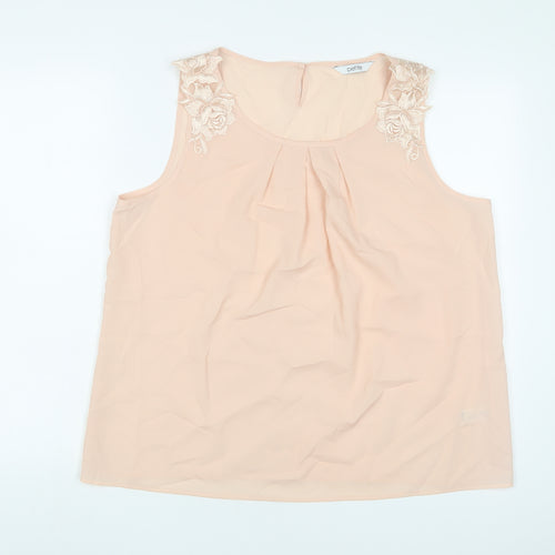 BHS Womens Beige Polyester Basic Tank Size 16 Scoop Neck - Embroidered, Pleated