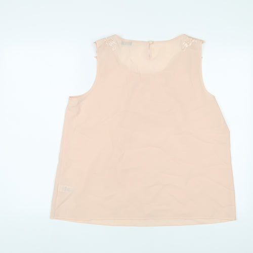 BHS Womens Beige Polyester Basic Tank Size 16 Scoop Neck - Embroidered, Pleated