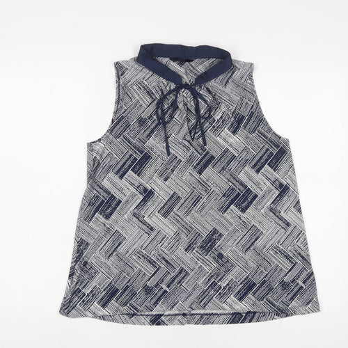 NEXT Womens Blue Geometric Polyester Basic Tank Size 10 Crew Neck - Keyhole neck