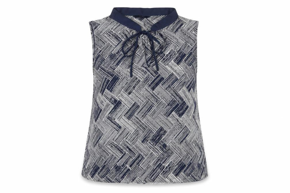 Next Womens Blue Geometric Polyester Basic Tank Size 10 Crew Neck - Keyhole neck