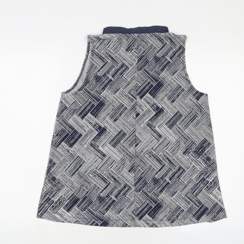 NEXT Womens Blue Geometric Polyester Basic Tank Size 10 Crew Neck - Keyhole neck