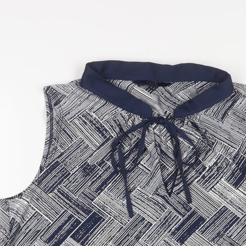 NEXT Womens Blue Geometric Polyester Basic Tank Size 10 Crew Neck - Keyhole neck