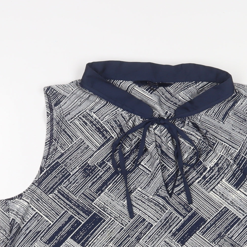 NEXT Womens Blue Geometric Polyester Basic Tank Size 10 Crew Neck - Keyhole neck