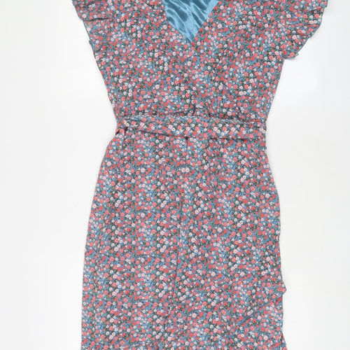 Tenki Womens Pink Floral Polyester A-Line Size 12 V-Neck Zip - Belted