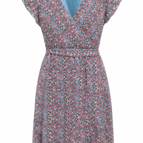 Tenki Womens Pink Floral Polyester A-Line Size 12 V-Neck Zip - Belted
