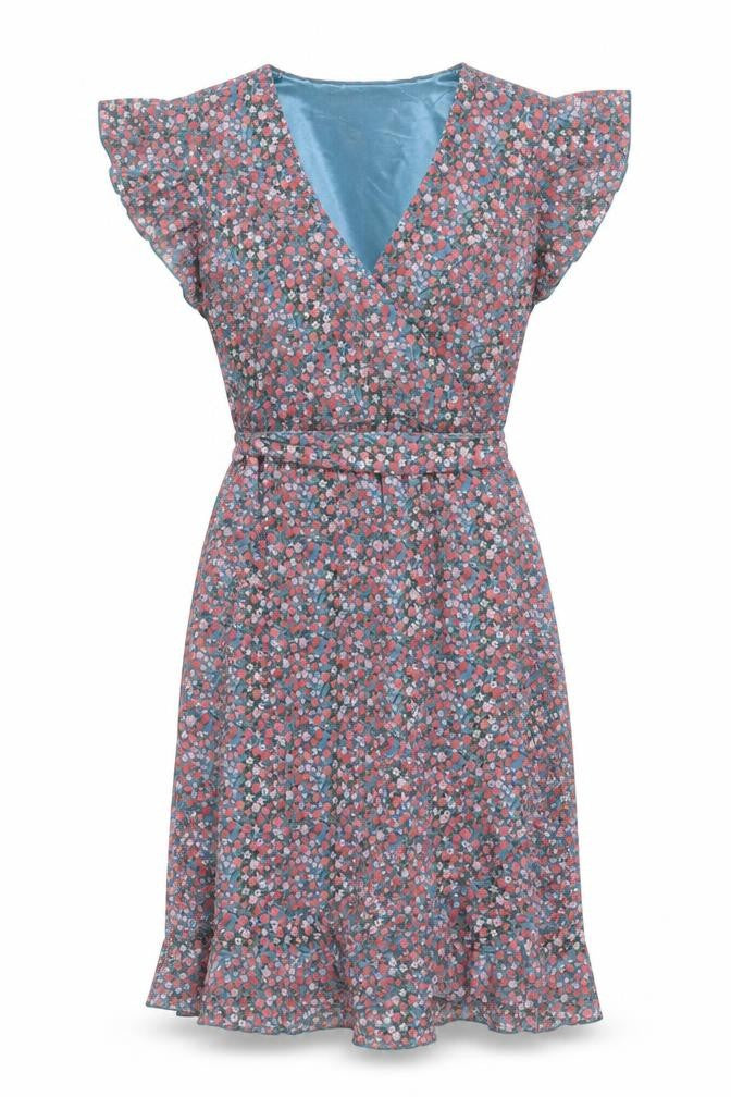 Tenki Womens Pink Floral Polyester A-Line Size 12 V-Neck Zip - Belted