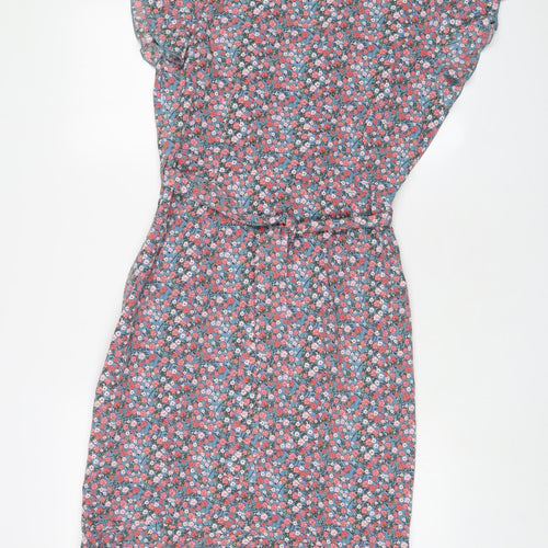 Tenki Womens Pink Floral Polyester A-Line Size 12 V-Neck Zip - Belted
