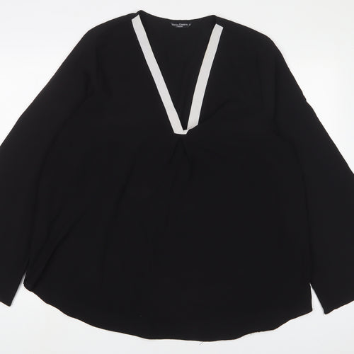 Marina Kaneva Womens Black Polyester Basic Button-Up Size 20 V-Neck