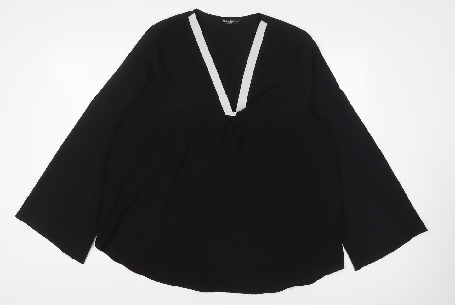 Marina Kaneva Womens Black Polyester Basic Button-Up Size 20 V-Neck