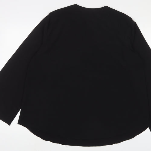 Marina Kaneva Womens Black Polyester Basic Button-Up Size 20 V-Neck