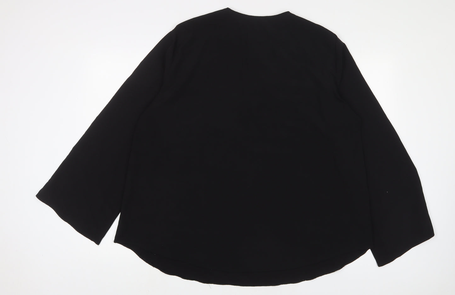 Marina Kaneva Womens Black Polyester Basic Button-Up Size 20 V-Neck