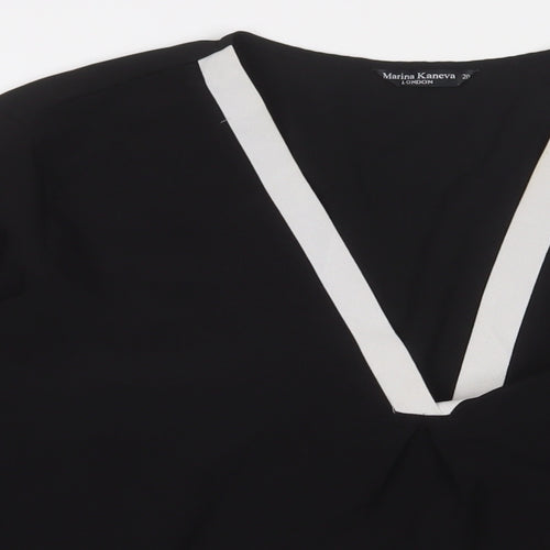 Marina Kaneva Womens Black Polyester Basic Button-Up Size 20 V-Neck