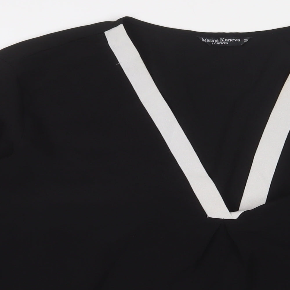 Marina Kaneva Womens Black Polyester Basic Button-Up Size 20 V-Neck